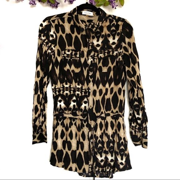 Calvin Klein leopard/cheetah printed Ruched blouse - Picture 1 of 8